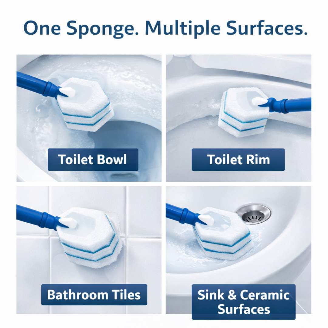 PumiShine Heavy-Duty Toilet Scrubber – Extra Long Handle + 7 Replacement Heads