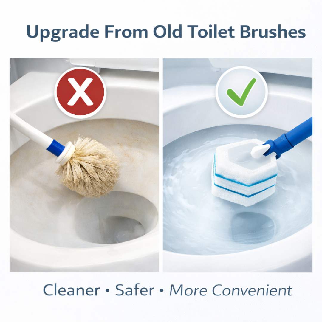 PumiShine Heavy-Duty Toilet Scrubber – Extra Long Handle + 7 Replacement Heads