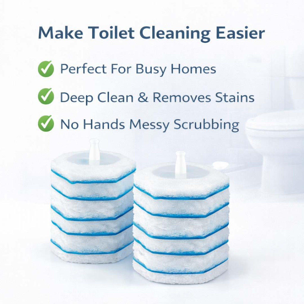 PumiShine Heavy-Duty Toilet Scrubber – Extra Long Handle + 7 Replacement Heads